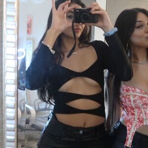 Black Cutout Criss Cross Bodysuit